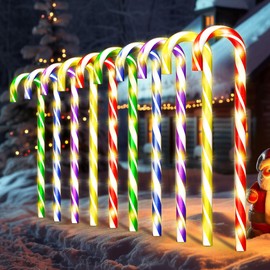 10PK 30inch 120 LED 8 Modes Large Christmas Candy Cane Pathway Lights Outdoor Decoration Flashing Waterproof Outdoor Lighted Up Christmas Light Decor for Garden Yard (Colorful)