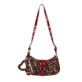 QWINEE Women's Y2K Studded Leopard Print Shoulder Bag Zipper Funky Underarm Purse with Adjustable Strap Multicolor One Size