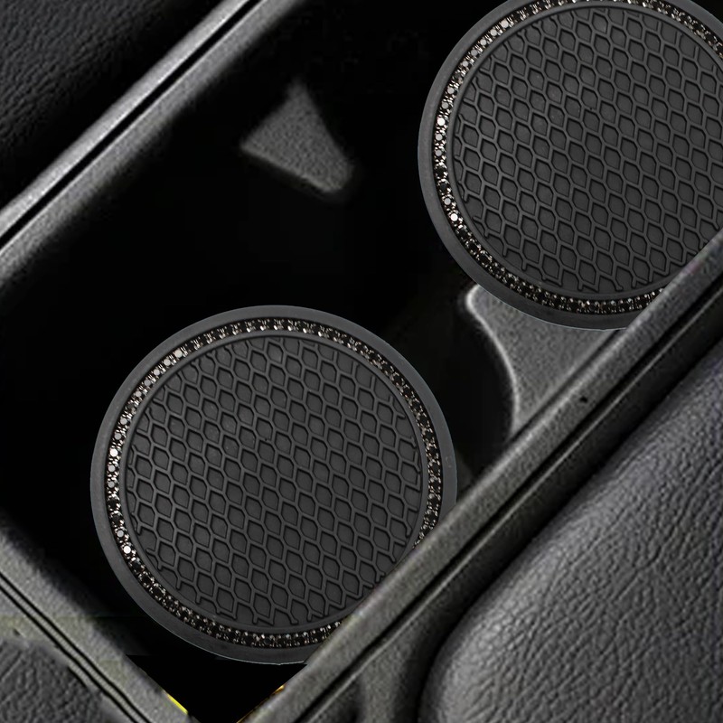 Septe Car Cup Holder Coasters,Cup Holder Insert,Black Rhinestone car Accessories,Black