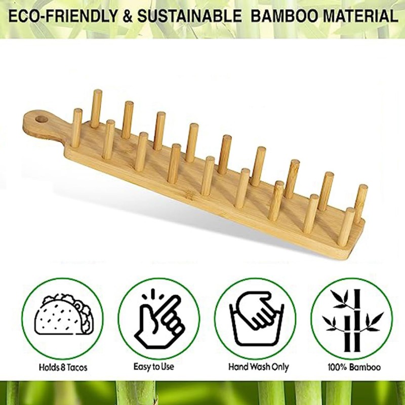 4 Pcs Bamboo Taco Holder with Tong Bamboo Taco Tray