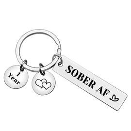Ximalun Sobriety Gifts Sober AF Keyring 1 Year Sobriety Anniversary Keyring AA Gift NA Gift Addiction Recovery Gift Alcoholics Anonymous AA Recovery Encouragement Gift