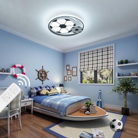 Shine LUEST Modern Kids Room Soccer Flush Mount LED Ceiling Light with Remote Control - Dimmable 17" Living Room Fixture for Boys Room, Kitchen - 3000k-6000K