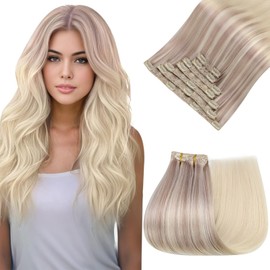 Easyouth 20Inch Balayage Clip in Human Hair Extensions Balayage Hair Extensions Clip ins Human Hair Clip on Hair Extensions Ash Blonde Ombre Blonde to Platinum Blonde 120g 7Pcs