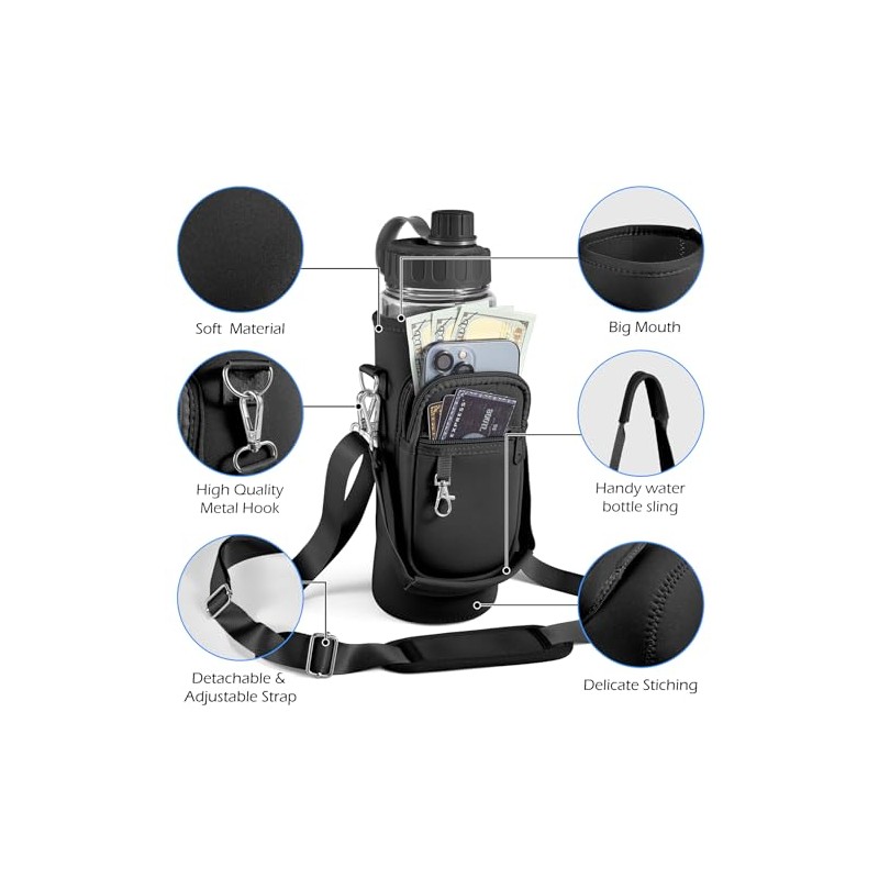 Adjustable Neoprene Water Bottle Holder with Dual Pockets