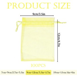 100pk Lemon Yellow Organza Gift Bags,9x12cm Small Organza Favor Bags,Wedding Jewelry Pouches with Drawstring,Mesh Candy Favour Bag Party Sweet Bags for Birthday,Wedding,Christmas,Gift Wrapping