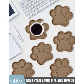 ME.FAN Silicone Coasters 6 Pack Paw Cup Mat with Holder, Dog Cat Paw Shape, for Hot or Cold Drink, Non-Slip, Non-Stick, Room Decor, Housewarming Coffee