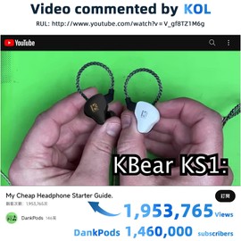 H HIFIHEAR KBEAR KS1 - Auriculares intraurales con cable IEMs con driver dinámico de 10 mm, sonido estéreo, cable desmontable OFC 4N para smartphones/PC/portátil/tablet