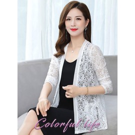 Fourfivesix Haru Women's Cardigan, Spring, Summer, Lace, Heaven, 3/4 Sleeves, Bolero, Sheer Lace, Open Front, Topper Cardigan, Cardigan, Elegant, Spring/Summer, Elegant, Outerwear, Sun Tan, Cooling