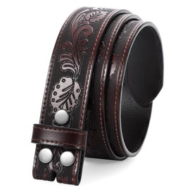 JASGOOD Western Leather Belt Strap for Men without Buckle Floral Engraved Embossed Cowboy Leather Belt Strap 1.5 inch Wide