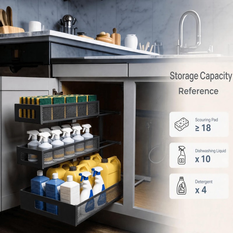 3-Tier Under Sink Organizer, Pull-Out Drawers, 2-Pack Black