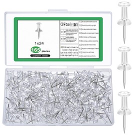 Pack of 165 push pins, 24 mm push pins, transparent push pins, rice tacks with head, stimulating pins, long head thumbtacks for office, school, home, cork, bulletin board, pin board pins