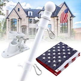Barcetine Flag Pole Set with US Banners-kit Includes Heavy Duty Flagpole,Weather Resistant Embroidered Flag,Steel Bracket,for Outside House,Porch Aluminum Alloy Sectional Flagpole Kit - color: white, size: 5ft, flag size: 3×5