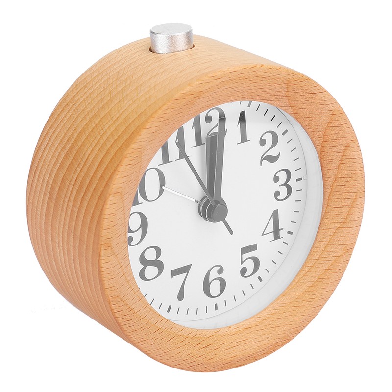 Beech Wooden Mute Silent Alarm Clock No Ticking for Home