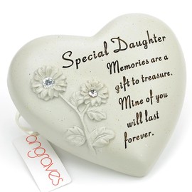 Angraves Special Daughter Flower Diamante Heart Graveside Memorial Ornament Plaque With Verse