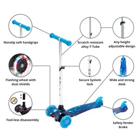 ROFFT Kids Kick Scooter, LED Lighted Wheels and 3 Adjustable Height Handlebars, Lean-to-Steer & Widen Anti-Slip Deck, 3 Wheel Scooter for Boys & Girls Ages 3-6 and up to 85 Lbs
