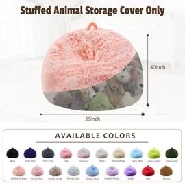 Bean Bag Cover (No Filler), Soft Faux Fur Stuffed Animal Bean Bag Storage, Fluffy Plush Bean Bag Chair Cover Washable, Comfy Bean Bag Covers for Adults Kids Teens, 38"x40" Ombre Orange