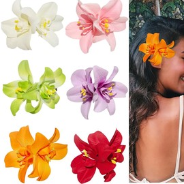 6 Colors Artificial Flower Hair Clips, Bohemian Flower Hairpin Hawaiian Hairpin for Seaside Holiday, Bridal Hair Bobby Pins Headwear for Women (Multicolour)