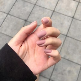 Short Square Fake Nails, 48PCS Matte Grey Pink Press on Nail,Natural False Nails,Acrylic Artificial Fake Nail Full Cover False Nails for Women Nail Art (Grey Pink, One Size)