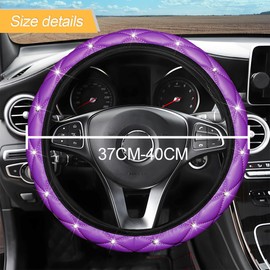 JNNJ Steering Wheel Cover, Diamond Soft Leather Steering Wheel Cover, Bling Elastic Steering Wheel Protector with Sparkly Crystal Rhinestones, Auto Accessories Universal for Truck Van(Purple)