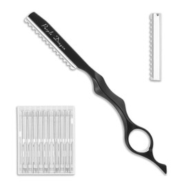 Tucnoeu Modern Black Hair Razors, 7" Mental Thinning Styling Razors with 10 PCS Sharp Stainless Steel Blades, Professional Hair Styling Tool for Salon and Home