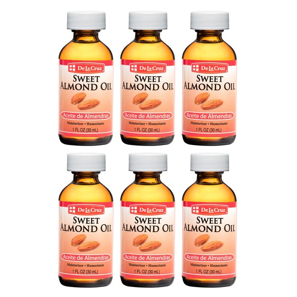 De La Cruz® Sweet Almond Oil, Expeller-Pressed, bottled in USA 1 FL OZ (6 pack)