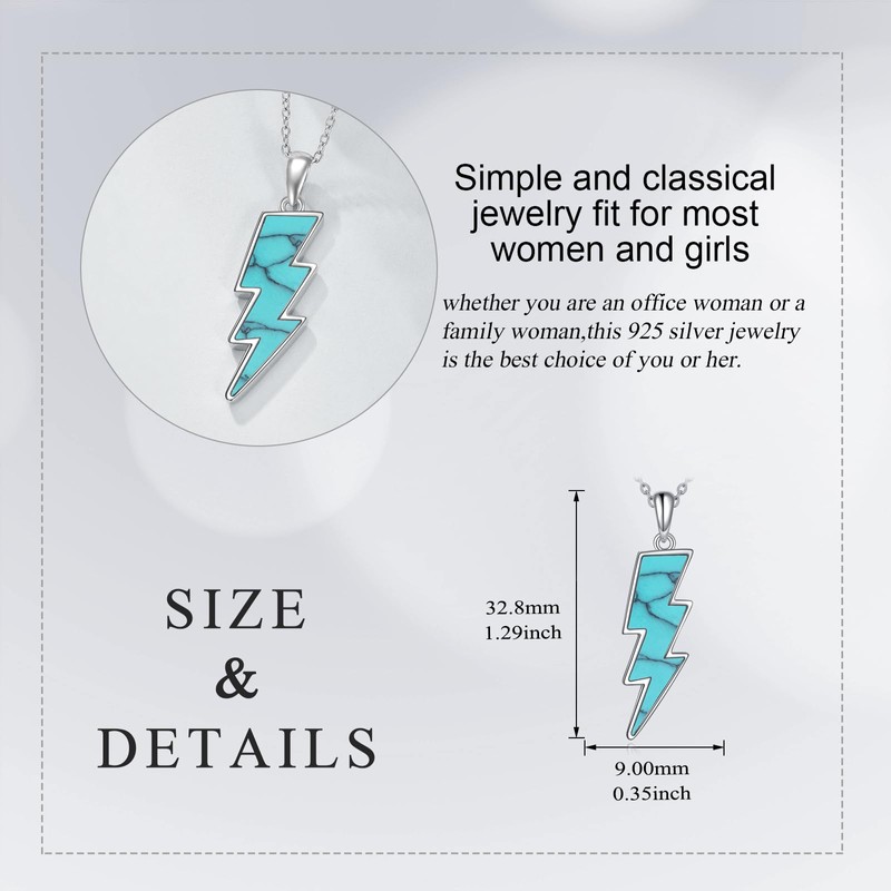 Lightning Bolt Necklace 925 Sterling Silver Turquoise Thunder Pendant Minimalist