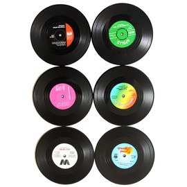 6pcs Solid Retro CD Record Vinyl Coasters Mat for Home/Bar Coffee Tea Drink Use Insulate&protect furniture