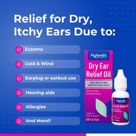 Hyland's Dry Ear Relief Oil, Relieve Ear Irritation Fast, for Itchy and Dry Irritated Ears, Ages 2 and up, Day and Night Drops, 0.5 Ounce