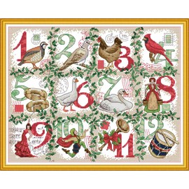WOWDECOR Cross Stitch Embroidery Kits for Adults Kids, Christmas Twelve Day Animals 11CT Stamped DIY DMC Needlework Easy Beginners