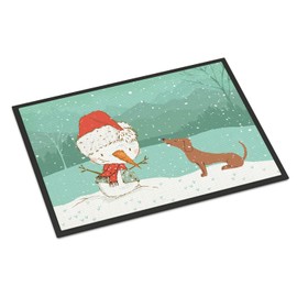 Caroline's Treasures CK2084JMAT Red Dachshund Snowman Christmas Doormat 24x36 Front Door Mat Indoor Outdoor Rugs for Entryway, Non Slip Washable Low Pile, 24H X 36W