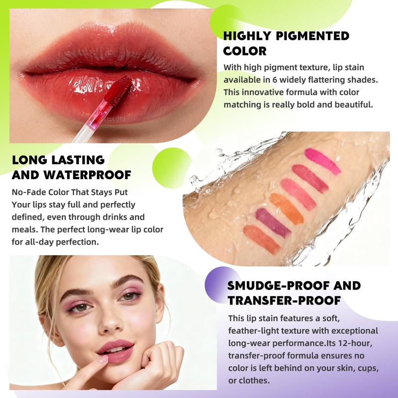 Wipe-Off Lip Stain Lightweight Lip Tint Non-stick to Cup Transfer-Resistant,