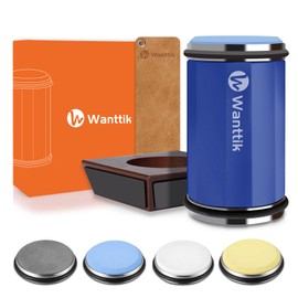 WANTTIK Rolling Knife Sharpener Kit, Upgraded Roller Knife Sharpener with Leather Strop for Kitchen Knives, 4-Disc Rolling Stone Sharpener with 15&18&20&22 Degree Sharpening, Blue