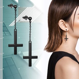 Mens Inverted Black Cross Earrings Black Gun Plated Upside Down Cross Earrings Stud Women 925 Sterling Silver Upside Down Cross Stud Earrings St. Peter Dangle Earrings Satanic Jewelry Gift FE0103K