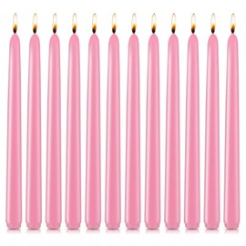 10 inch Pink Taper Candles for Christmas Advent, Set of 12 Unscented Dripless Candlesticks - 8 Hours Long Burning for Home Decor, Wedding, Parties and Special Occasions