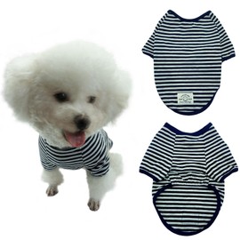 EnigmaGoods Dog Shirt Light Elastic Soft Comfortable Breathable Cotton Pet Apparel Safe Care for Small Medium Dogs & Cats Stylish Thick Striped Design for Puppies Ideal for Everyday Wear L/Blue-White