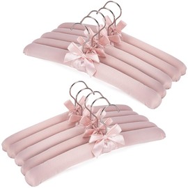 NEOVIVA 15 Inch Anti Slip Satin Padded Clothes Hangers for Women Pink Satin Padded Hangers for Women Clothing, No Shoulder Bump for Adult, Silk Hangers for Sweaters, Dresses, Suits (10 Pack)