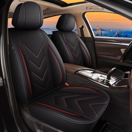 RAWAKORW Front Seat Covers Fit for GMC Yukon 2007-2024 2025 2026: Front Seat Covers Waterproof Leather Seat Covers Compatible with Airbag(2 Front Seats, Red Line)