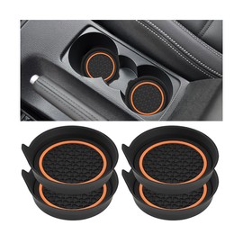 HZEL Car Cup Holder Coasters, 4PCS Non Slip Waterproof Vehicle Water Bottle Pads, Recessed Automotive Interior Drink Mat Decoration Accessories, Universal for SUV Sedan Truck (Orange/Black)