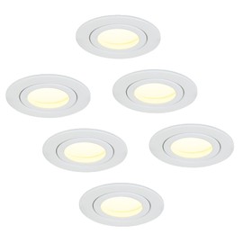 HCFEI Set of 6 LED Recessed Spotlights, Matt White, Round, Flat, 5 Watt, Dimmable, Warm White, 3000 K, 230 V, IP44, Suitable for Bathroom, Kitchen, Sauna, Outdoor Use, Diameter 65-75 mm Borehole, 120°