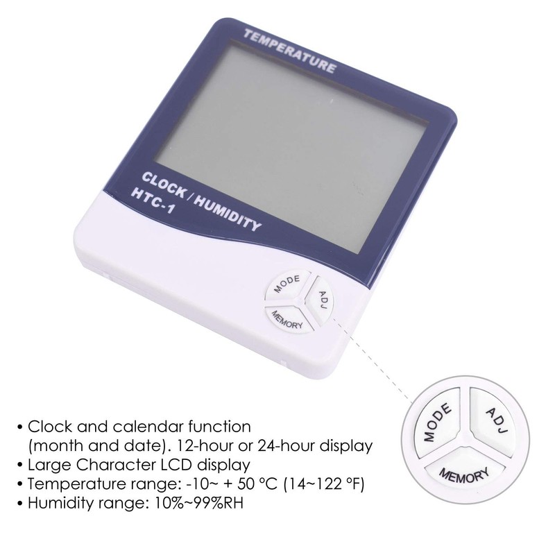 DIGIFLEX Digital LCD Temperature and Humidity Meter Clock Alarm