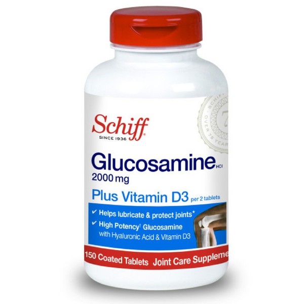 Glucosamine 2000mg (per Serving) + Vitamin D3, Schiff Tablets (150 Count in a Bottle), Joint Care & Immune Health Supplement That Helps Support Joint Mobility & Flexibility*, Hyaluronic Acid, HA