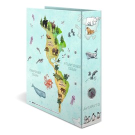 HERMA Lever Arch File Kindergarten Animals with World Map Motif, A4, 70 mm Spine, with Inner Print, 1 Folder