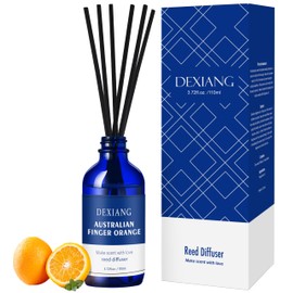 Reed Diffuser Set of 2 - Australian Finger Orange & Flee, 3.72 Oz (110 ml) Scent Diffuser with 12 Sticks | Stylish Blue Bottles | Long-Lasting Fragrance | Home Decor & Gifts