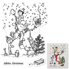 Merry Christmas Warm Clear Stamps Winter's Joy Snowman House Children Play Clear Rubber Stamps for Card Making Decoration and DIY Scrapbooking