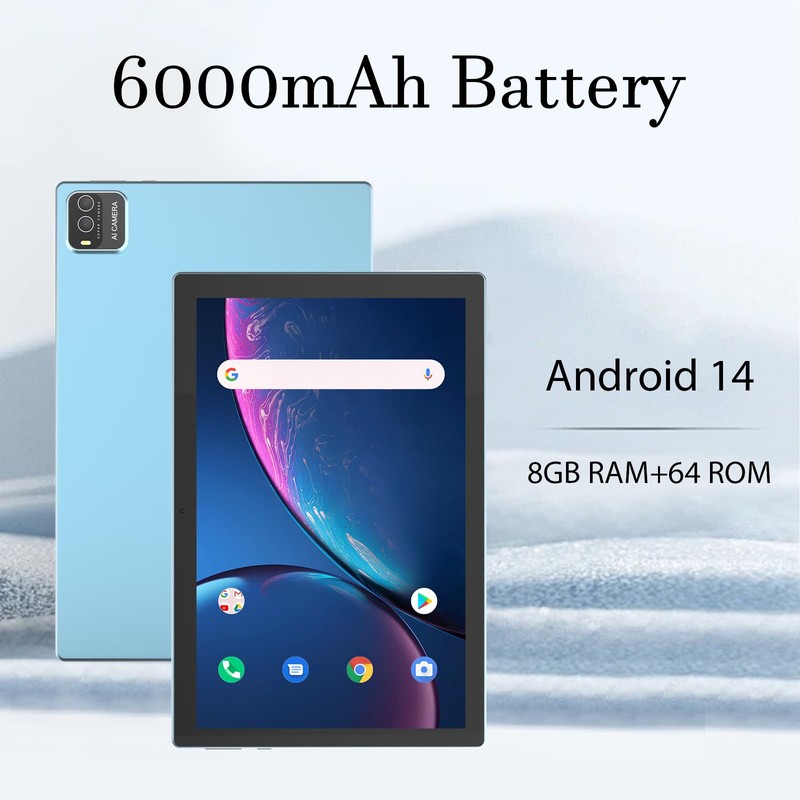 Android 14 Tablet, 10.1 inch 8GB RAM+64GB ROM/1TB(Max), 2 in