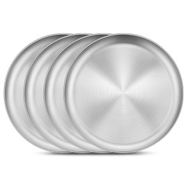 Homikit Stainless Steel Kids Plates Set of 4, 8 Inch 304 Metal Dinner Plates for Kids Toddler Children, 4-Piece 18/8 Non Toxic Dinner Dishes Set for Serving Camping, Dishwasher Safe & Reusable