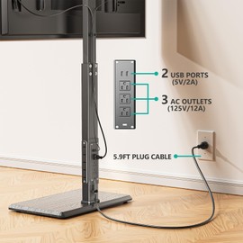 WALI Floor TV Stand with Power Outlet, Tall TV Stand Mount for 32-70 inch TV up to 110 lbs, Swivel and Height Adjustable TV Stands with Wood Base for Bedroom, Office(TVDVD-7P), Black
