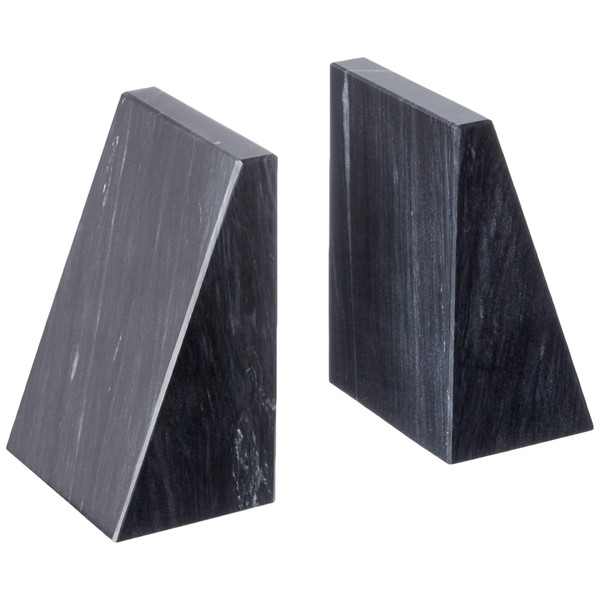 Fox Run Triangular 100% Natural Polished Black Marble Bookends 4 x 3 x 6 inches