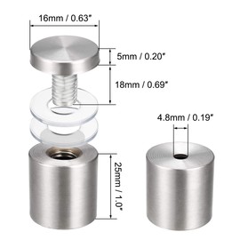 sourcing map Pack of 4 5/8 Diameter x 1 5/8 Inch (16 x 32 mm) Spacer Screws Wall Mount Signs Holder Acrylic Glass Nails