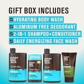 Every Man Jack Men's Bath and Body Gift Set - Coconut + Driftwood Scent - Clean Ingredients - Includes Hydrating Body Wash, 2-in-1 Shampoo, Aluminum-free Deodorant & Face Wash